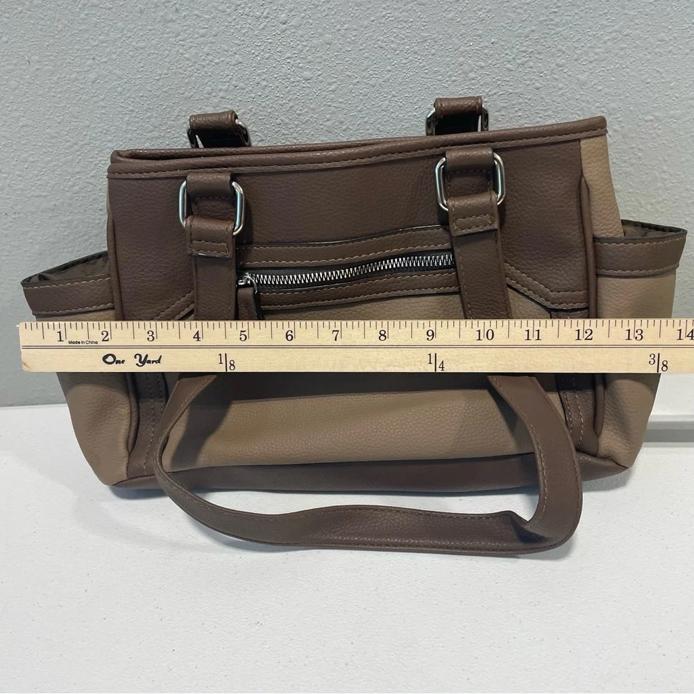 Faux Leather Double‎ Opening Center Zip Purse Hobo Bag Brown And Tan